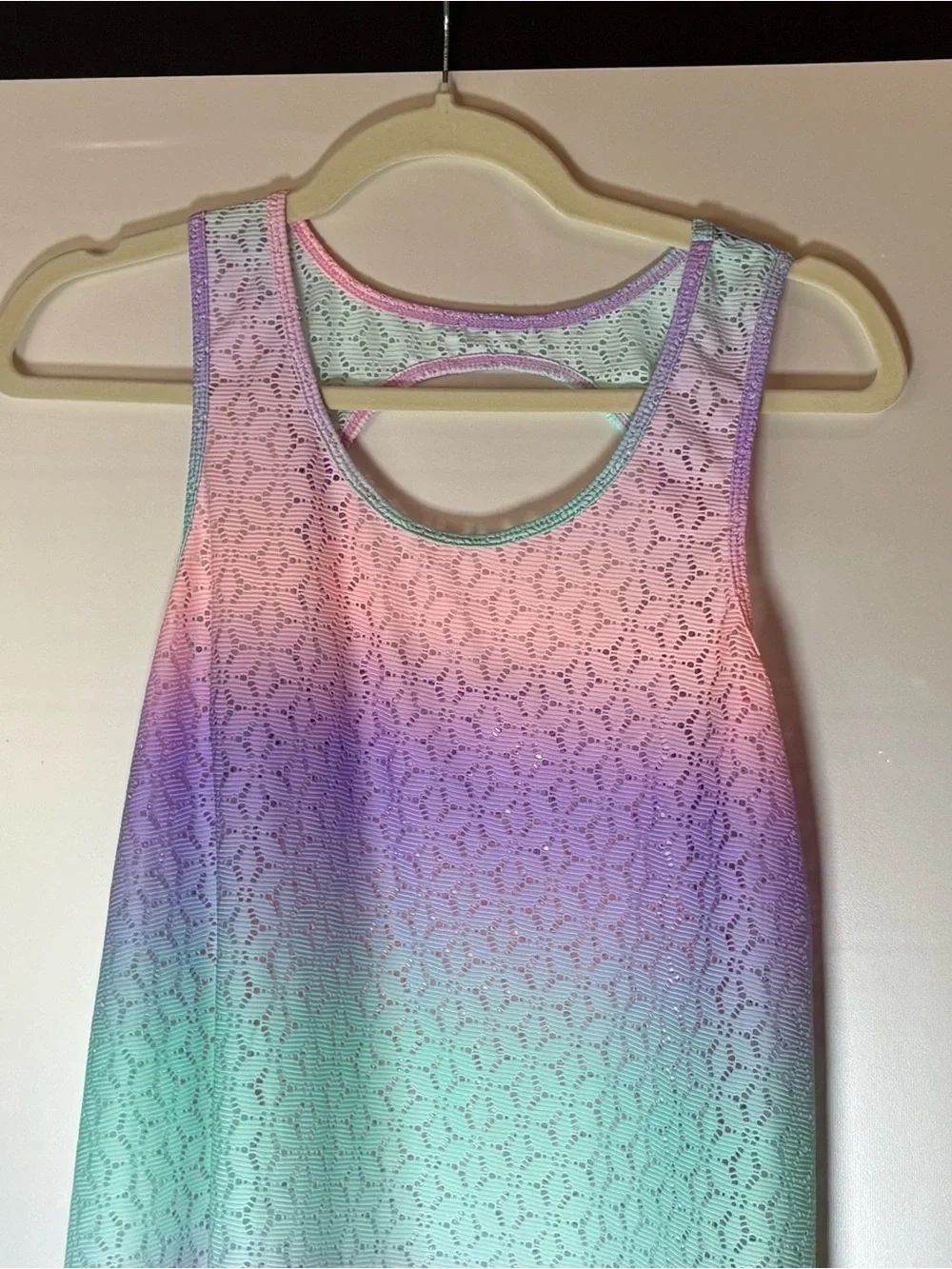 Justice Pastel Ombre Lace-Overlay Tank - Mint Pink Lavender